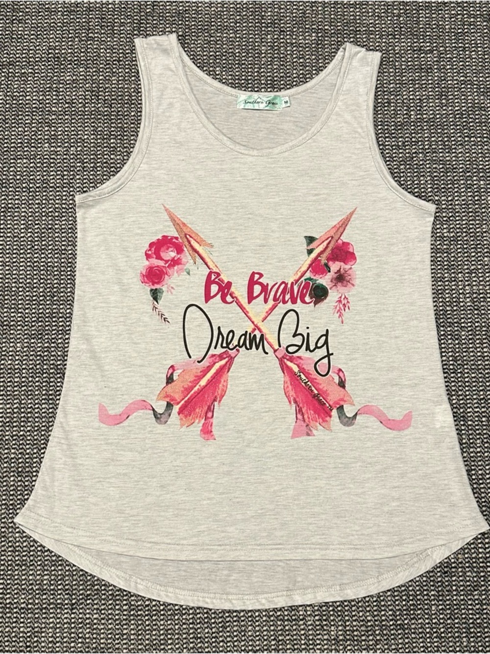 Southern Grace Cream Heather Tank with Pink Floral Arrow Graphic
